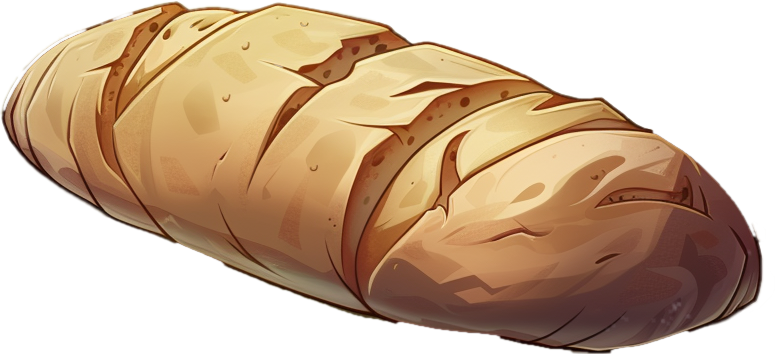 a loaf of bread, white background, sprite-sheet, Dos Adventure Game, Low Definition, Low Quality Art, Dithering, cropped out, object only