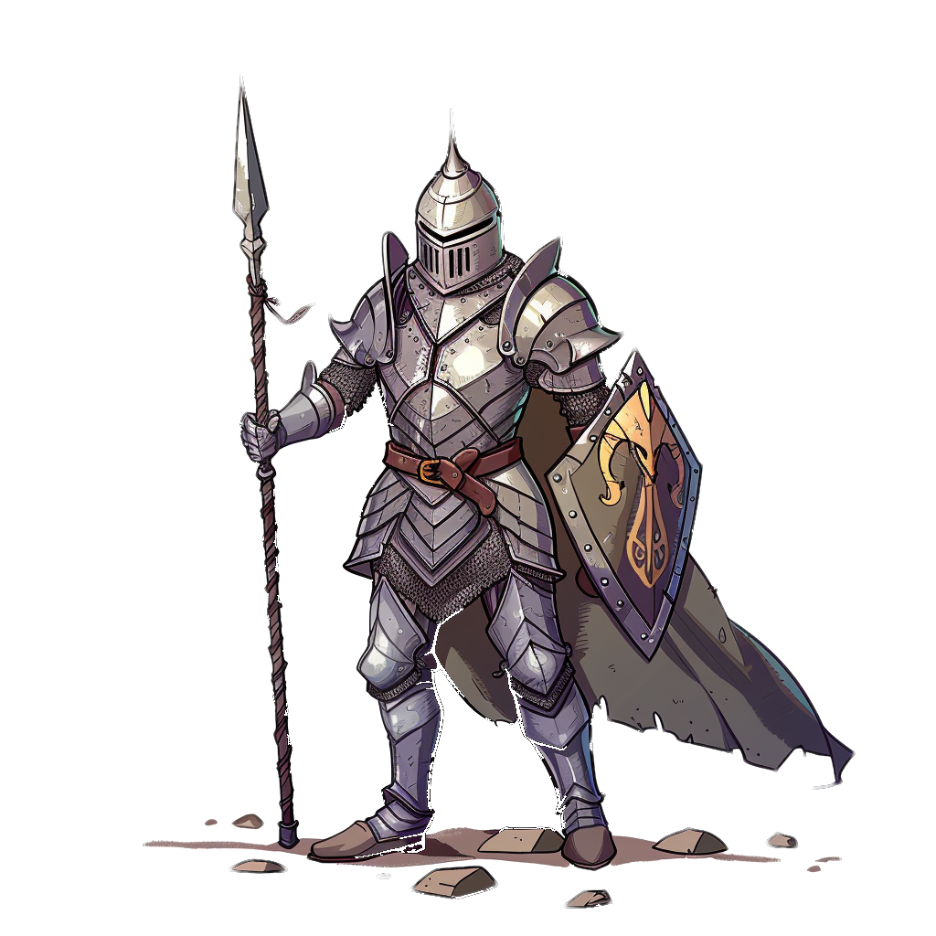 guard whith plate-armor and a spear, white background, sprite-sheet, Dos Adventure Game, Low Definition, Low Quality Art, Dithering, cropped out, person only